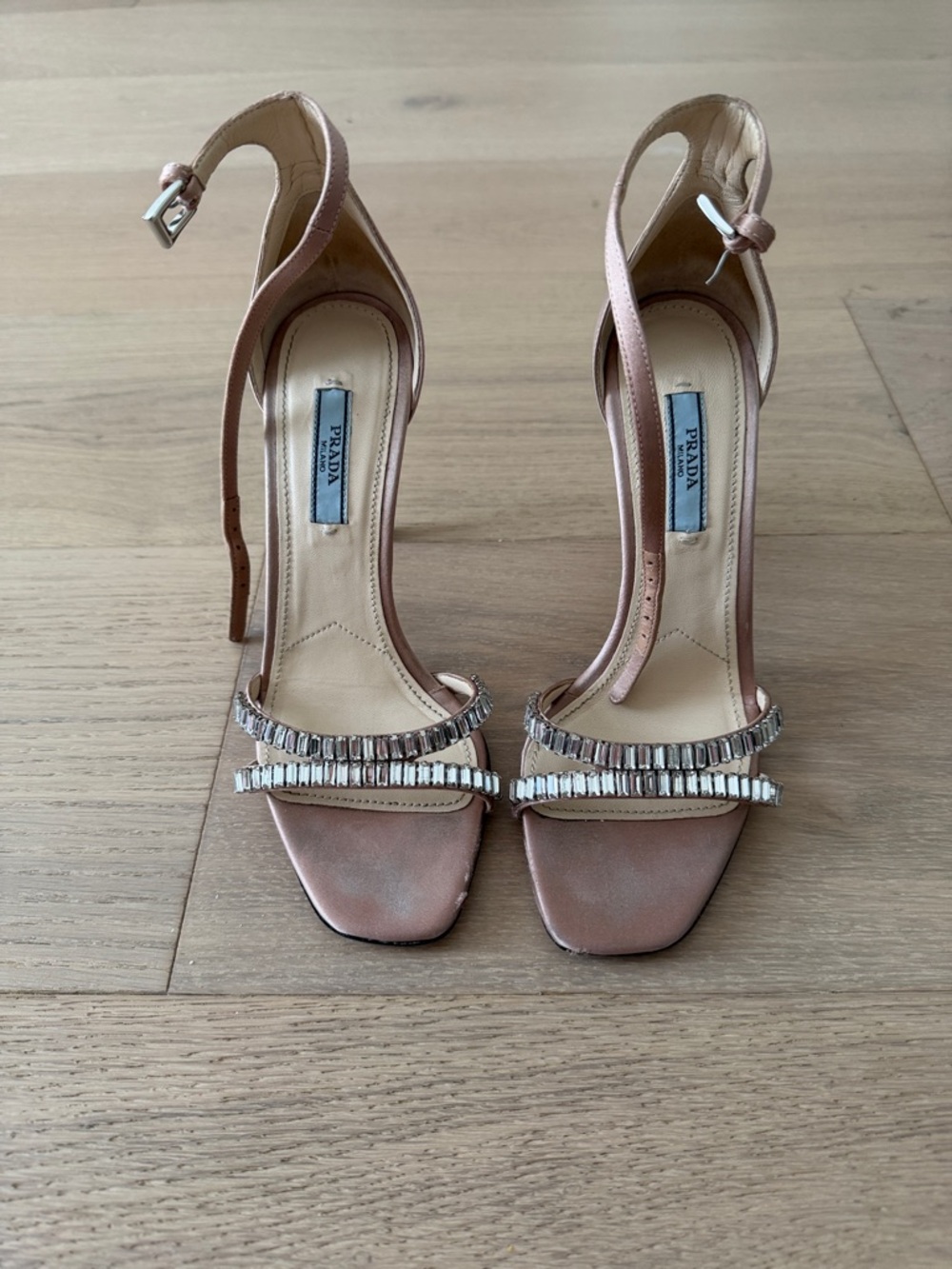 Prada Rose Gold Crystal-Strap Stiletto Sandals - Picture 3 of 10